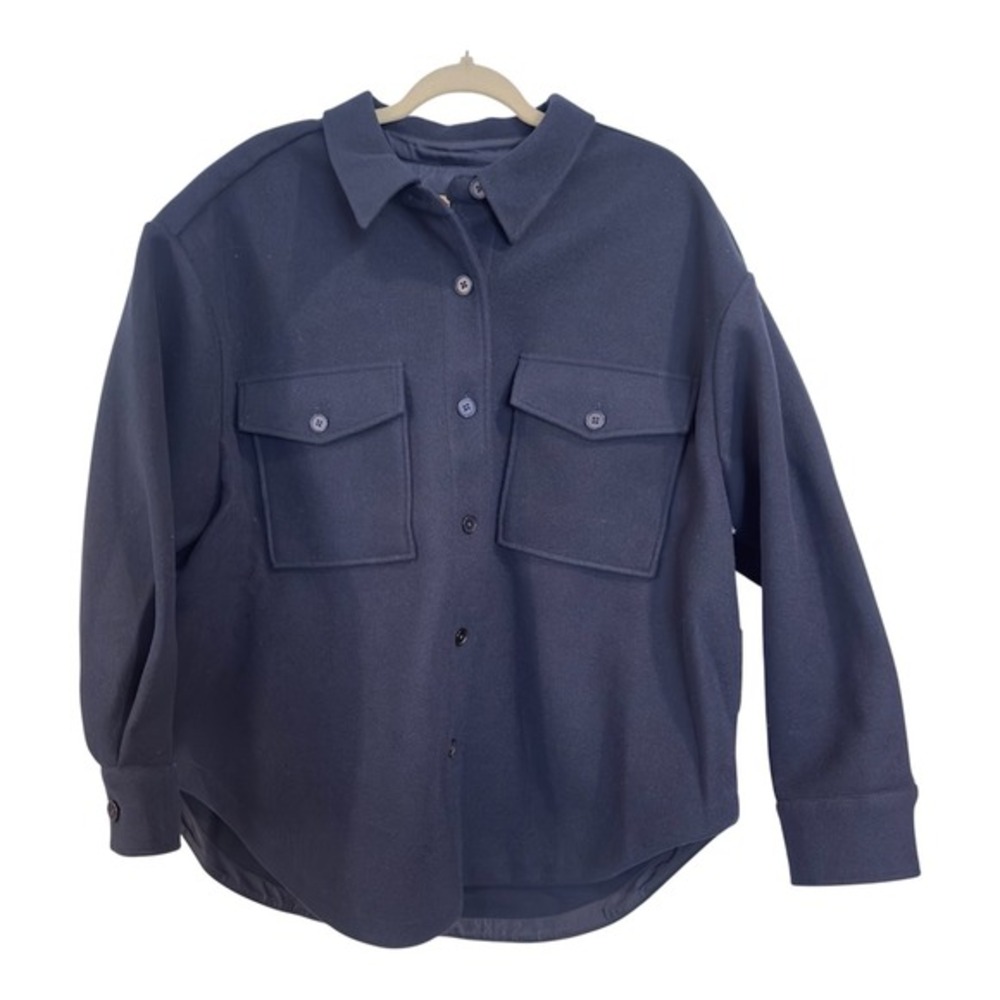 Good American Ink Blue Oversized Shacket Button Front Shirt Jacket GJK0133 L/XL